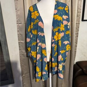 LuLaRoe Blue and Yellow Floral Kimono